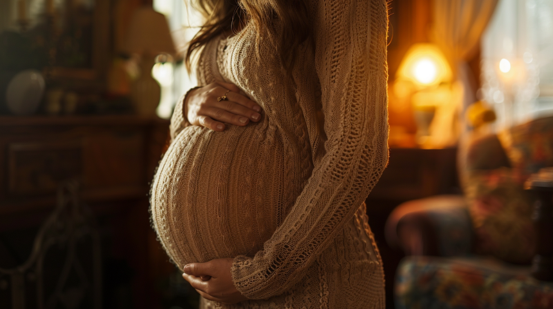 kobieta trzyma się za brzuszek ciążowy